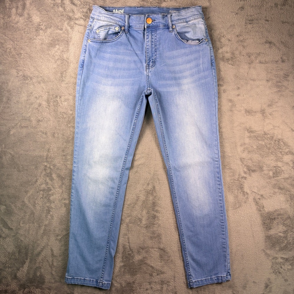 Mugsy Piers Slim Straight Jeans Men's 32x30 Light Wash Stretch Denim Faded